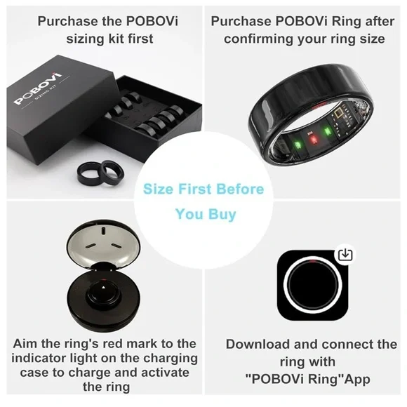 (002) Smart Ring - Sleep/Stress/HR Tracker (Black, Size 11)